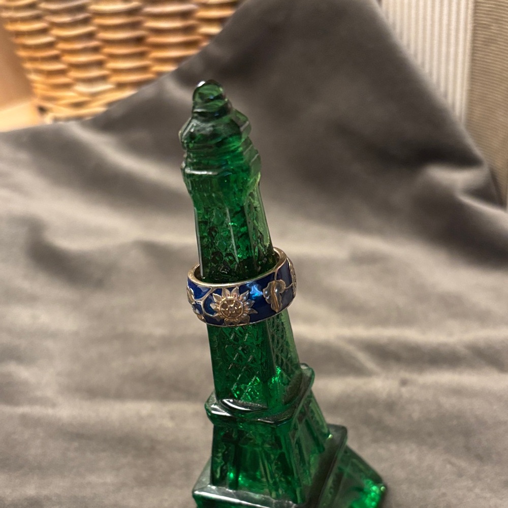 Blue Enamel Floral Motif Ring